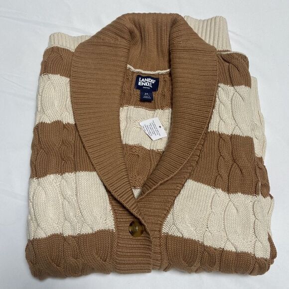 Lands End Drifter Shawl Neck Cable Sweater Cardigan Stripe Size M - Picture 11 of 11